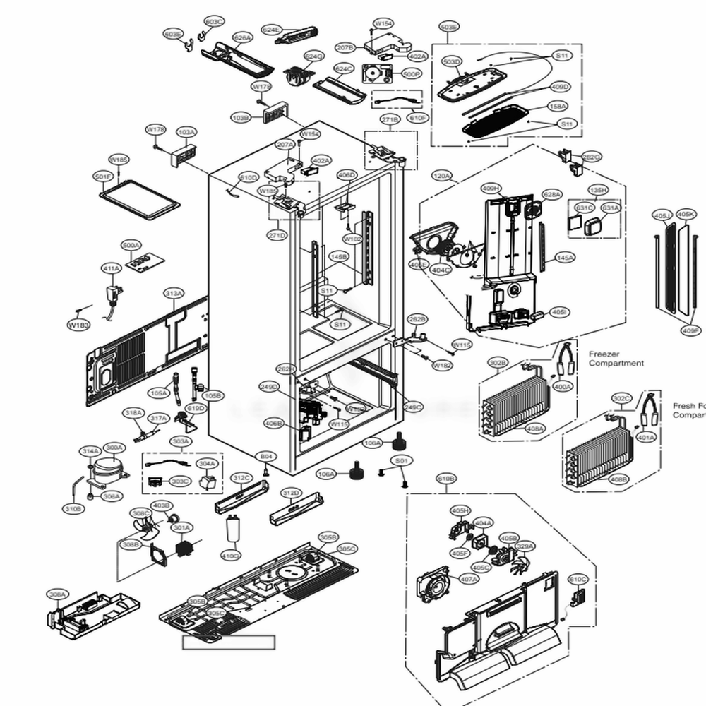 Case Parts Diagram and Parts List for LSFXC2476S ASTCNA2 LG Refrigerator
