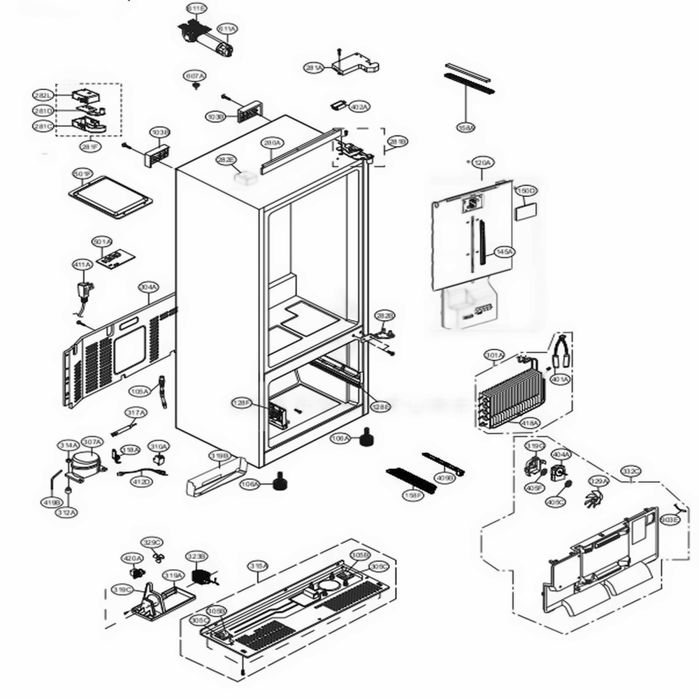 Case Parts Diagram and Parts List for LRDCS2603D ASBCNA0 LG Refrigerator