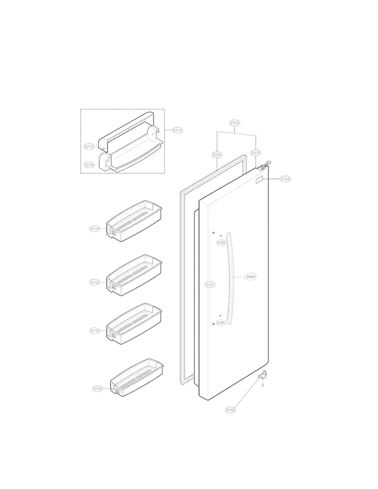 Refrigerator Door Parts Diagram and Parts List for LSC27937SB  LG Refrigerator