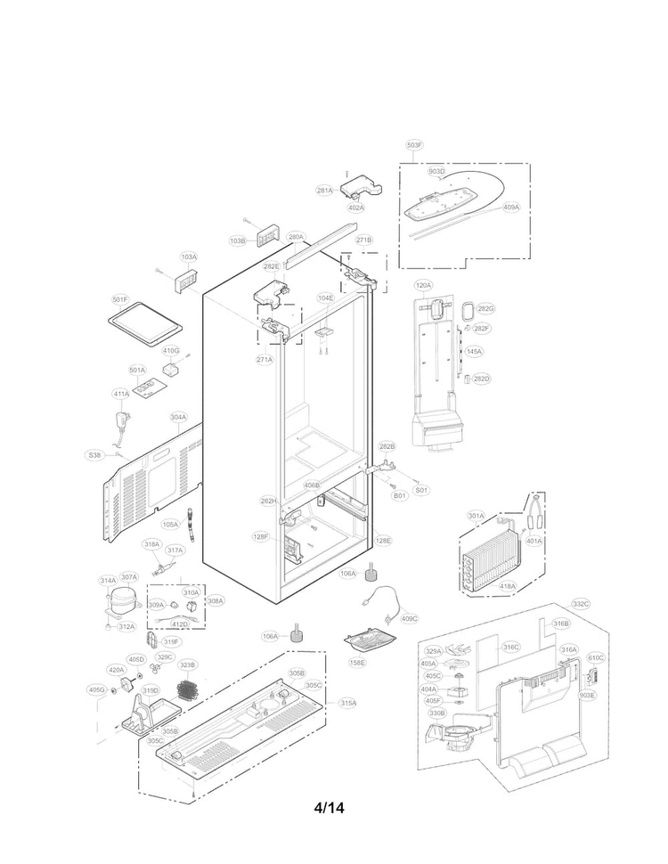 Case Parts Diagram and Parts List for LFC22770ST 00 LG Refrigerator