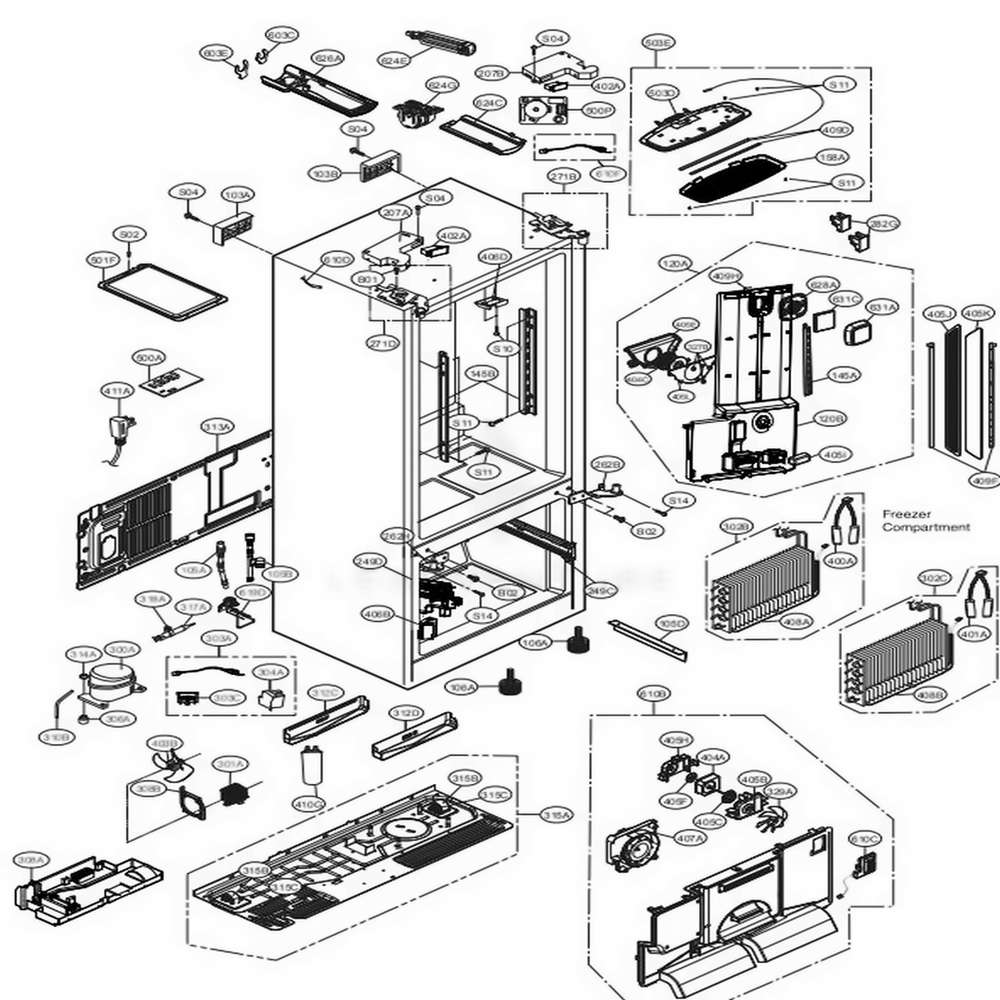 Case Parts Diagram and Parts List for LFXS30766S ASTCNA2 LG Refrigerator