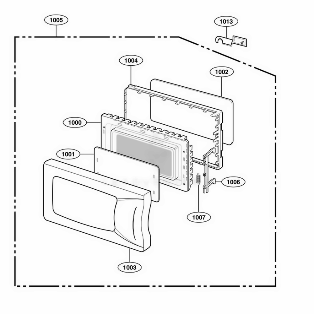 Door Parts Diagram and Parts List for 62212201 CW1ESEA LG Range