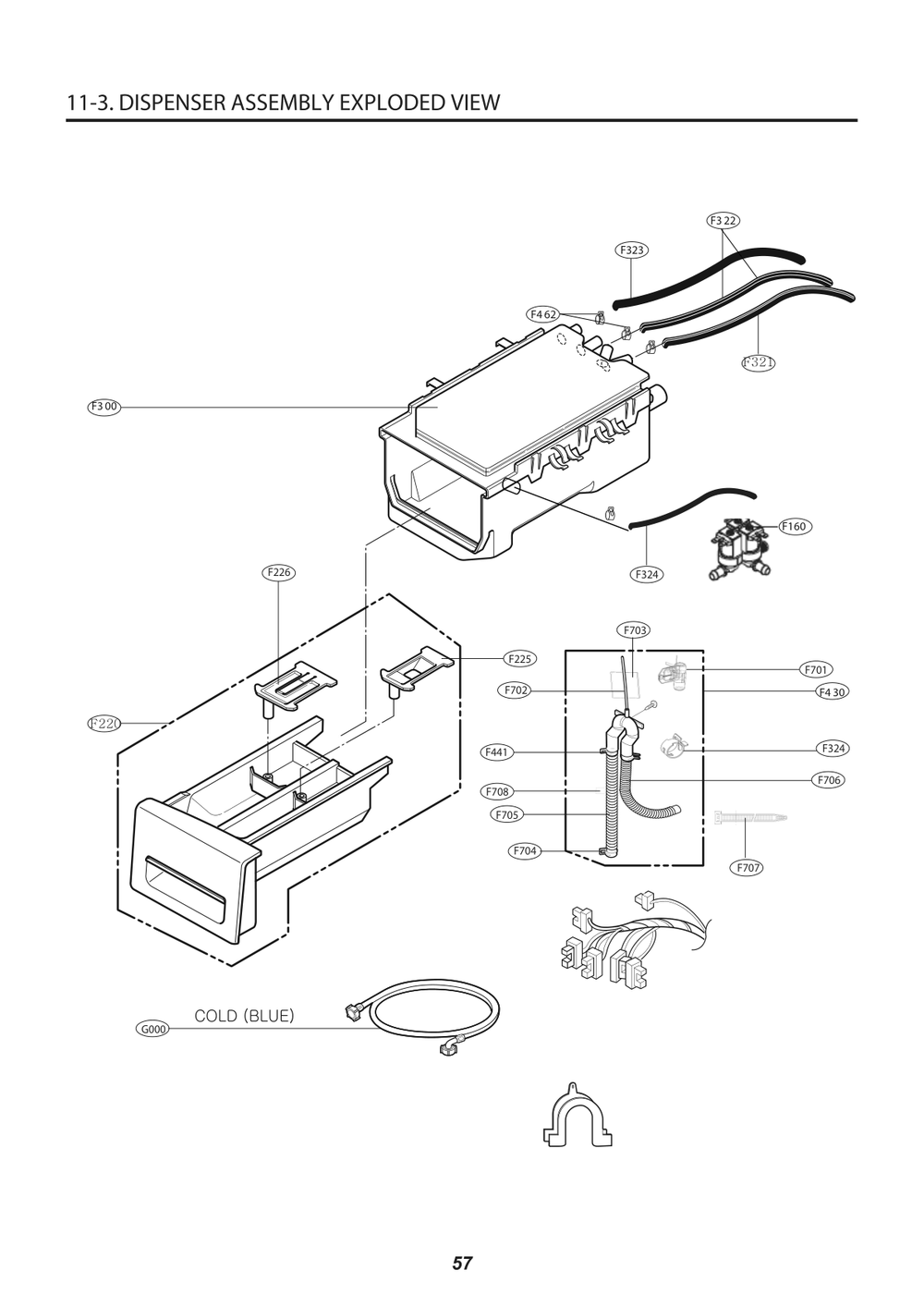 Dispenser Assembly Diagram and Parts List for F0P2CYV2T ASSPEEC LG Washer