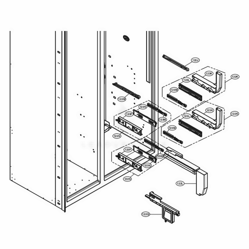 Refrigerator Rail Part 1 Diagram and Parts List for UPSXB2627S ASTCNA1 LG Refrigerator