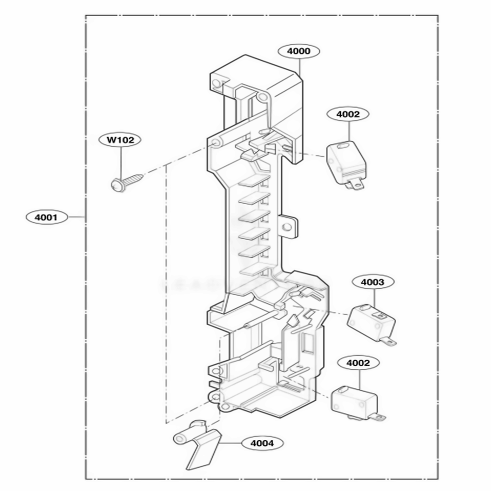 Latch Board Parts Diagram and Parts List for 63764 ABSESEA LG Range