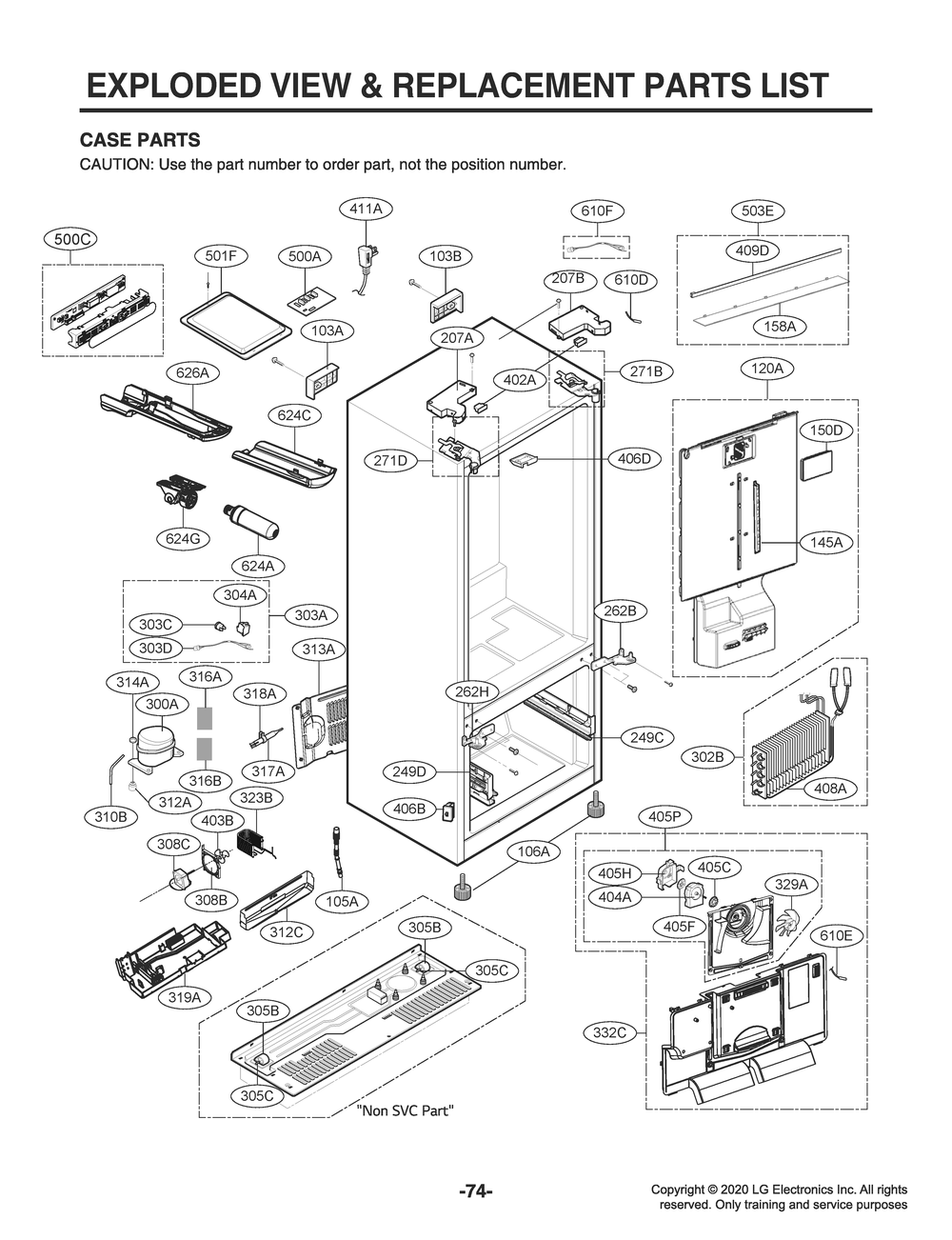 Case Parts Diagram and Parts List for GR-B238NSNM ASTCNA6 LG Refrigerator