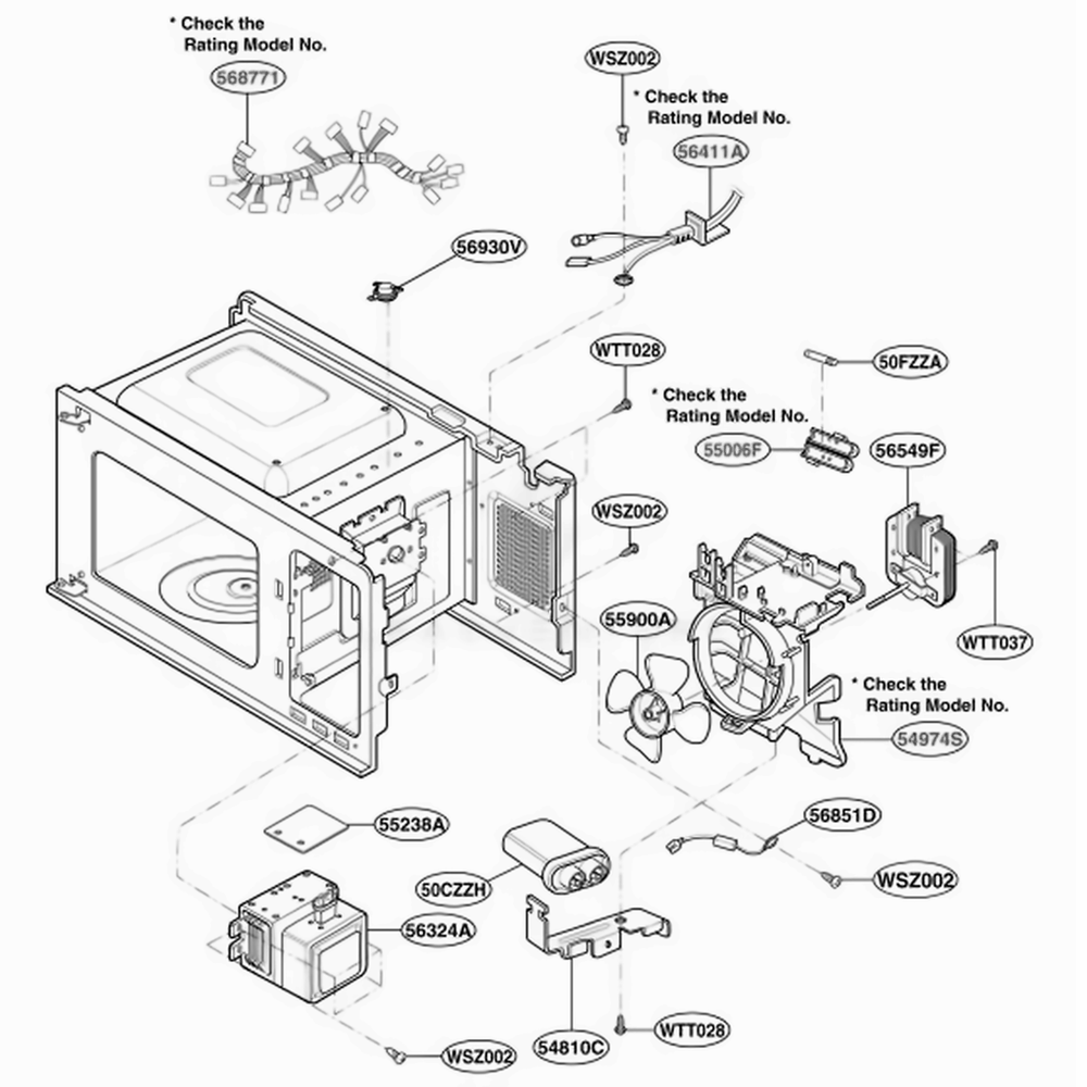 Interior Parts 1 Diagram and Parts List for MA7542B CBKEGSE LG Range
