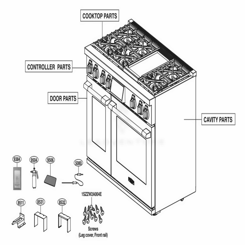 Main Diagram and Parts List for SKSGR480GS ASTESGN LG Range