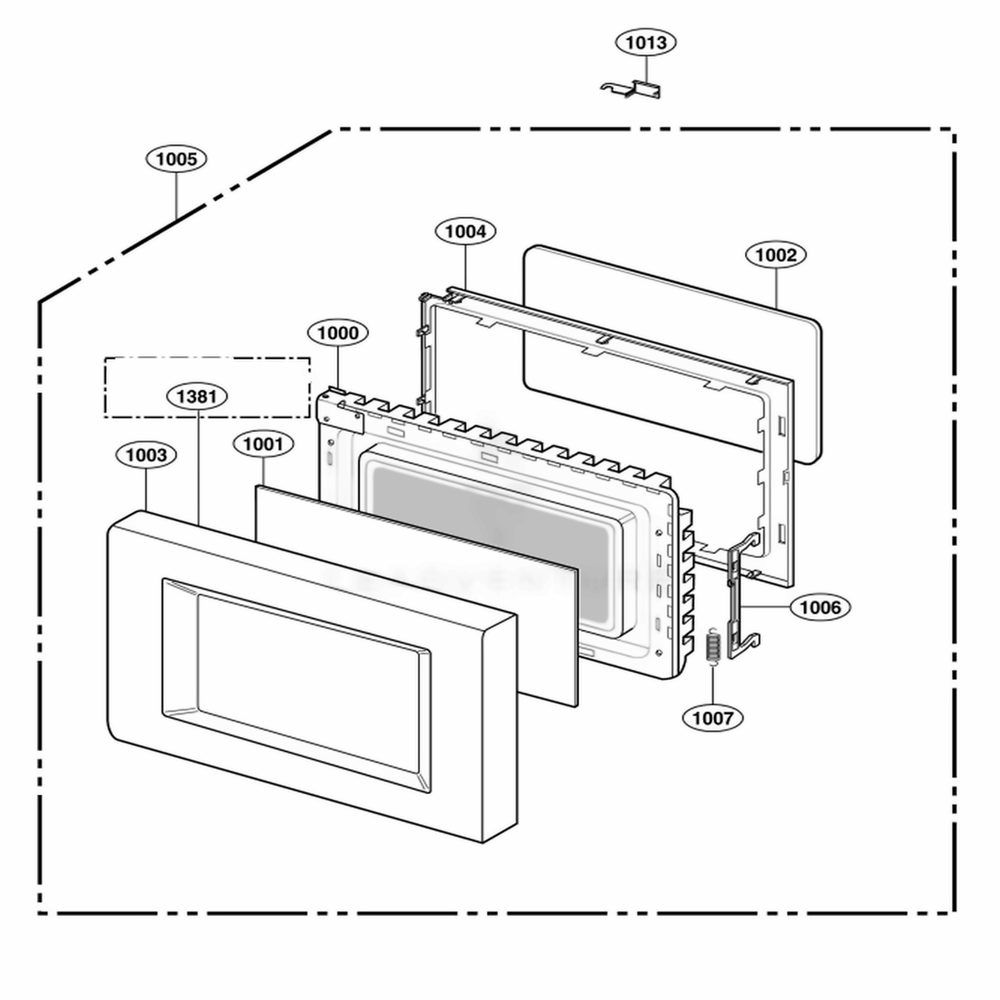 Door Parts Diagram and Parts List for 65222401 CW1ESEA LG Range