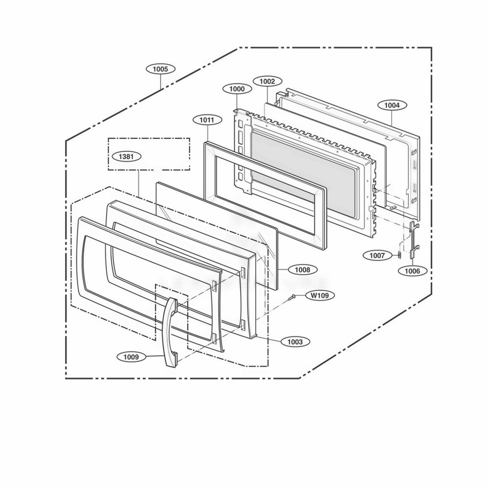Door Parts Diagram and Parts List for 80604 ABSESEA LG Range