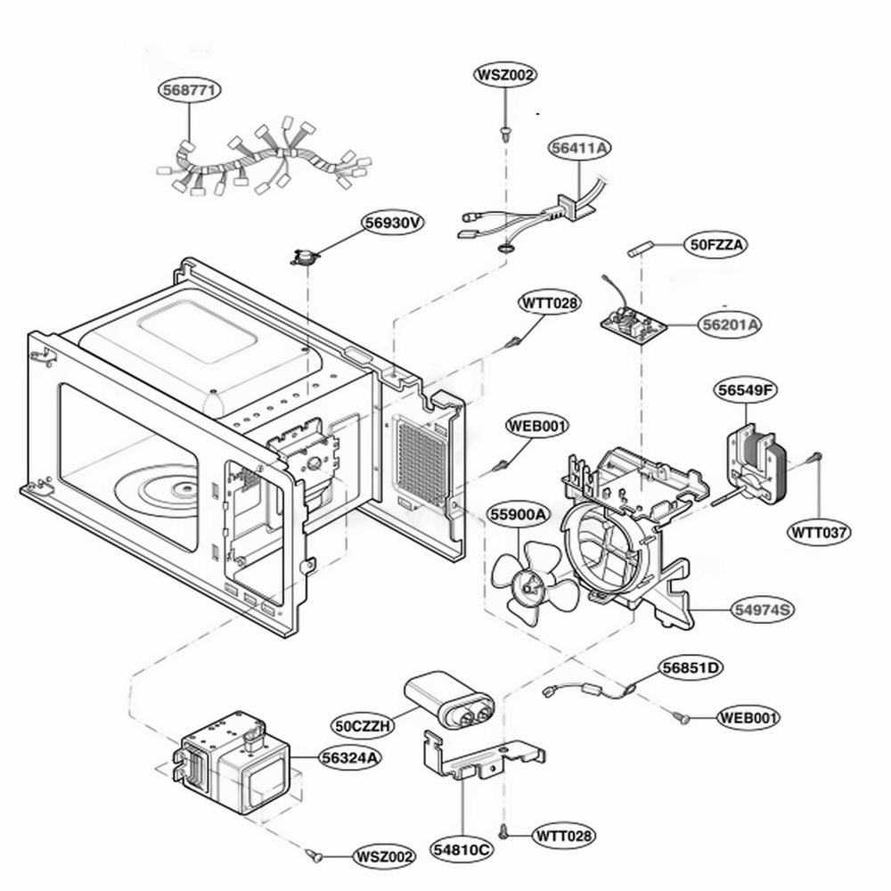 Interior Part 2 Diagram and Parts List for SBM7700W01 CW1ESBM LG Range