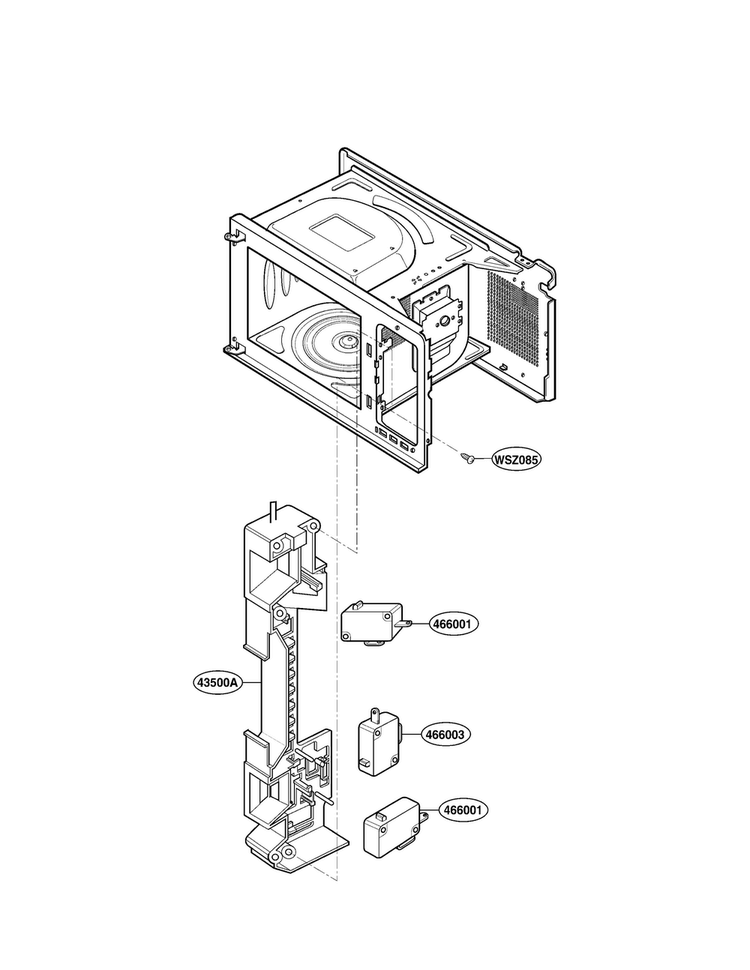 Latch Board Parts Diagram and Parts List for LRM1250W01  LG Microwave