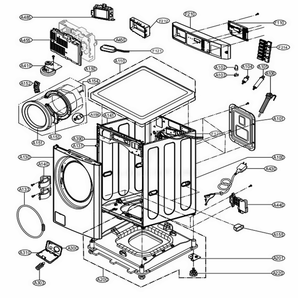 Cabinet And Control Panel Assembly Diagram and Parts List for GCW1069LS ABWEELC LG Washer