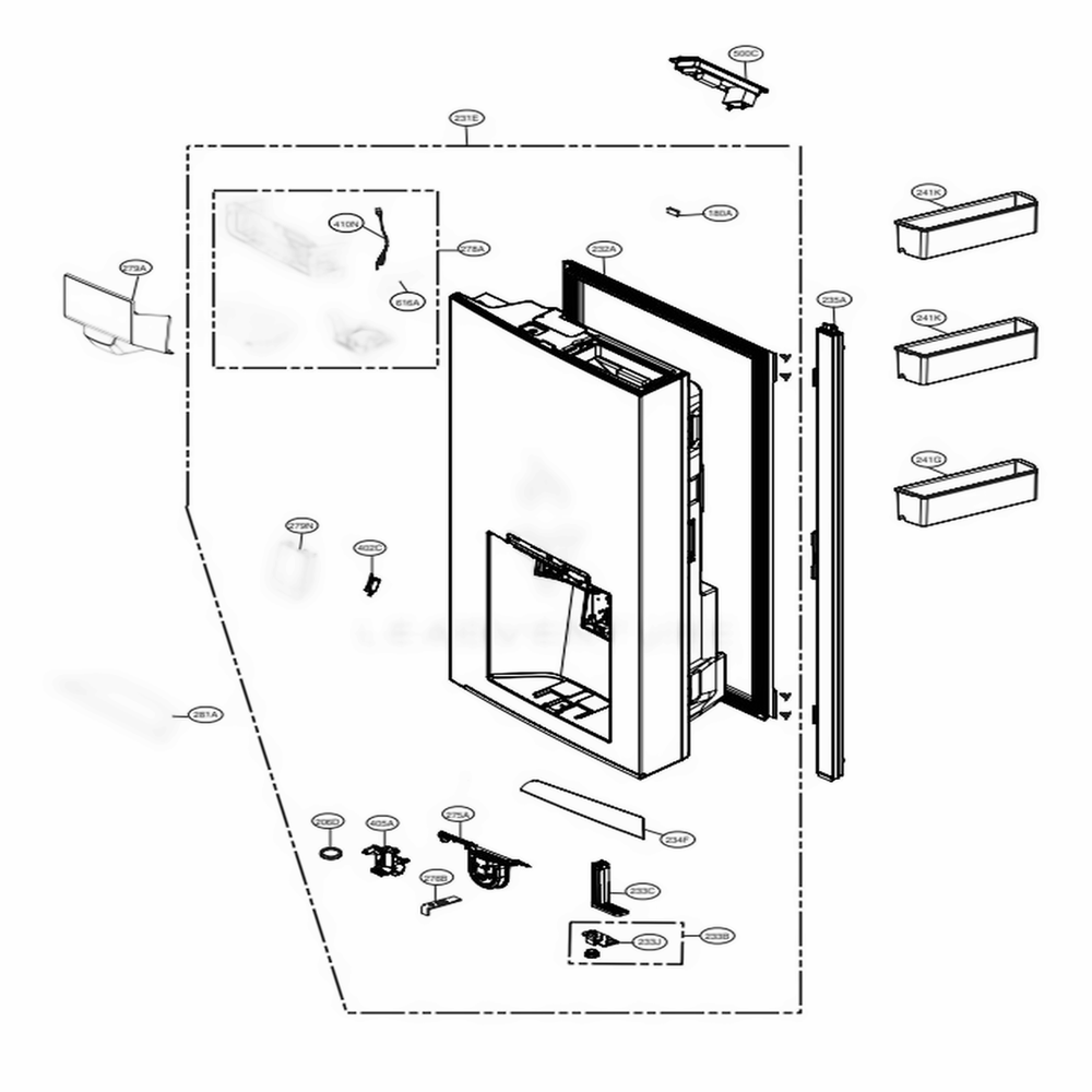 R-Room Door Part 1 Diagram and Parts List for LNXS30996D ASBCNA0 LG Refrigerator