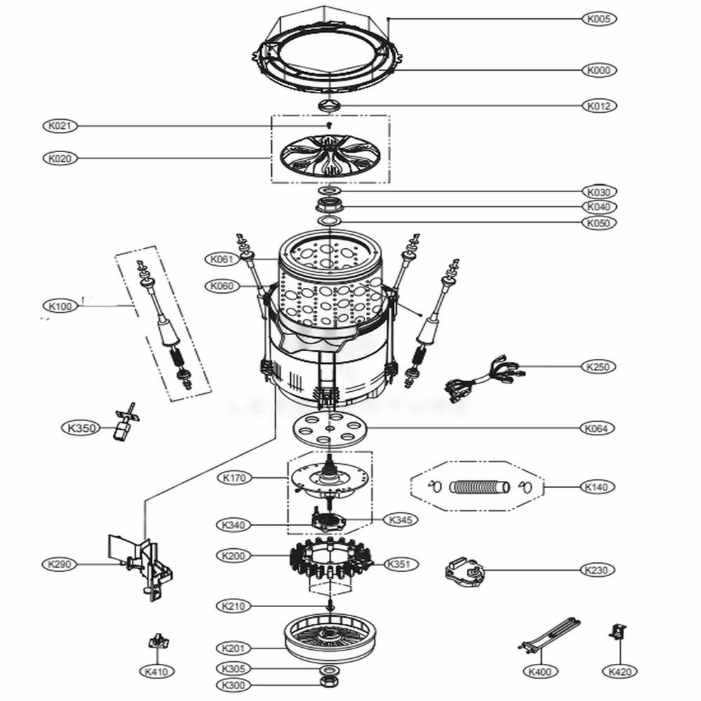 Tub Assembly Diagram and Parts List for WT6001HV ASSEEUS LG Dryer