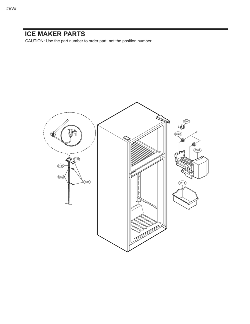 Ice Maker Parts Diagram and Parts List for GM-U652SQDM ASWCNA1 LG Refrigerator