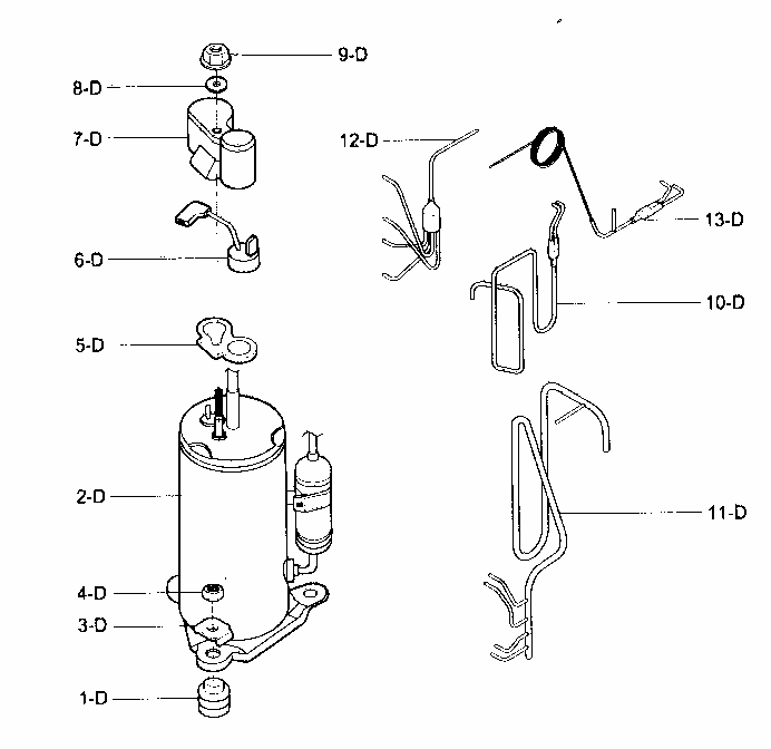 Compressor Parts Diagram and Parts List for 58075121500  Kenmore Air Conditioner