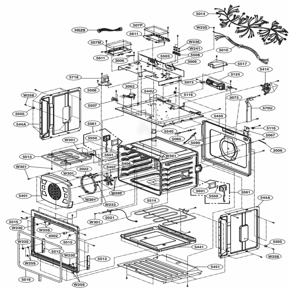 Upper Cavity Parts Diagram and Parts List for LSWD309BD ABDLSTD LG Range