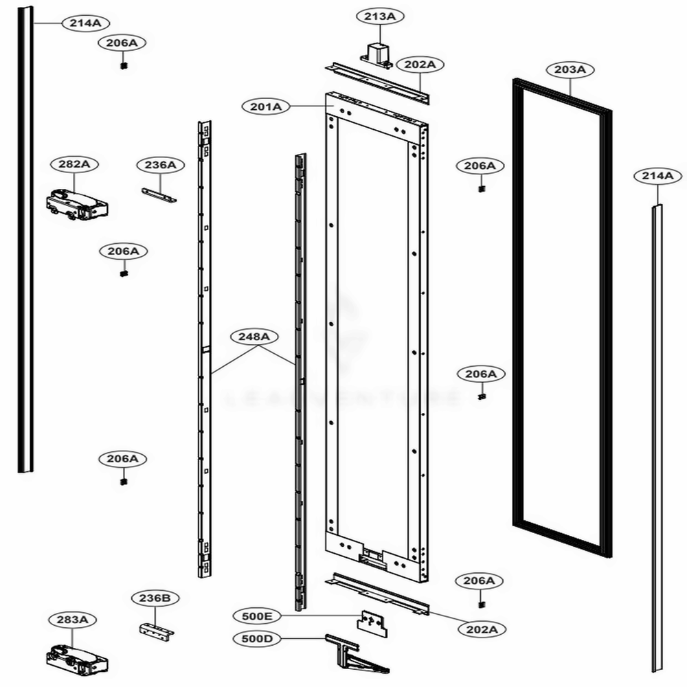 Door Part Diagram and Parts List for SKSCW181RP ASWCNA0 LG Range