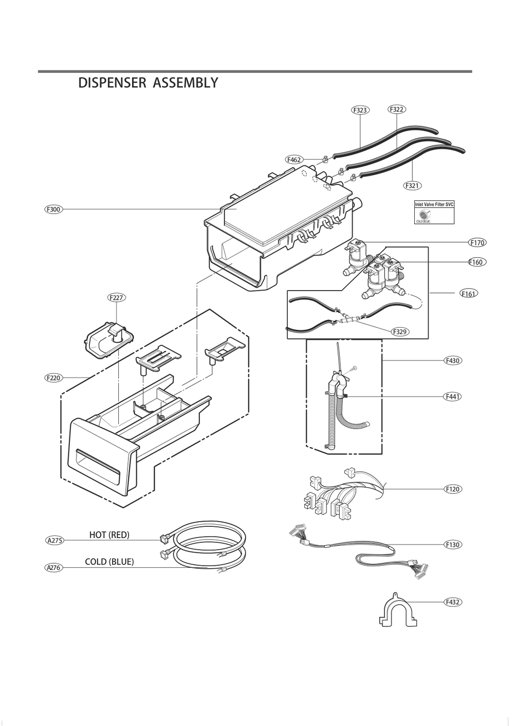 Dispenser Assembly Diagram and Parts List for FH4E9CDYP3 ABWEPUS LG Washer