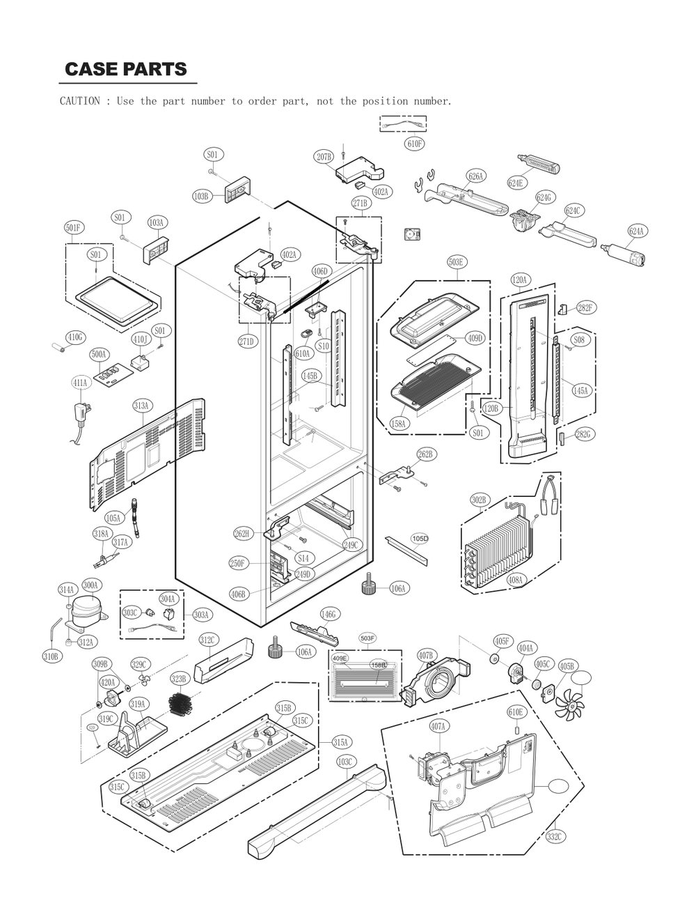 Case Parts Diagram and Parts List for GC-L258VQXD ASWCSE2 LG Refrigerator