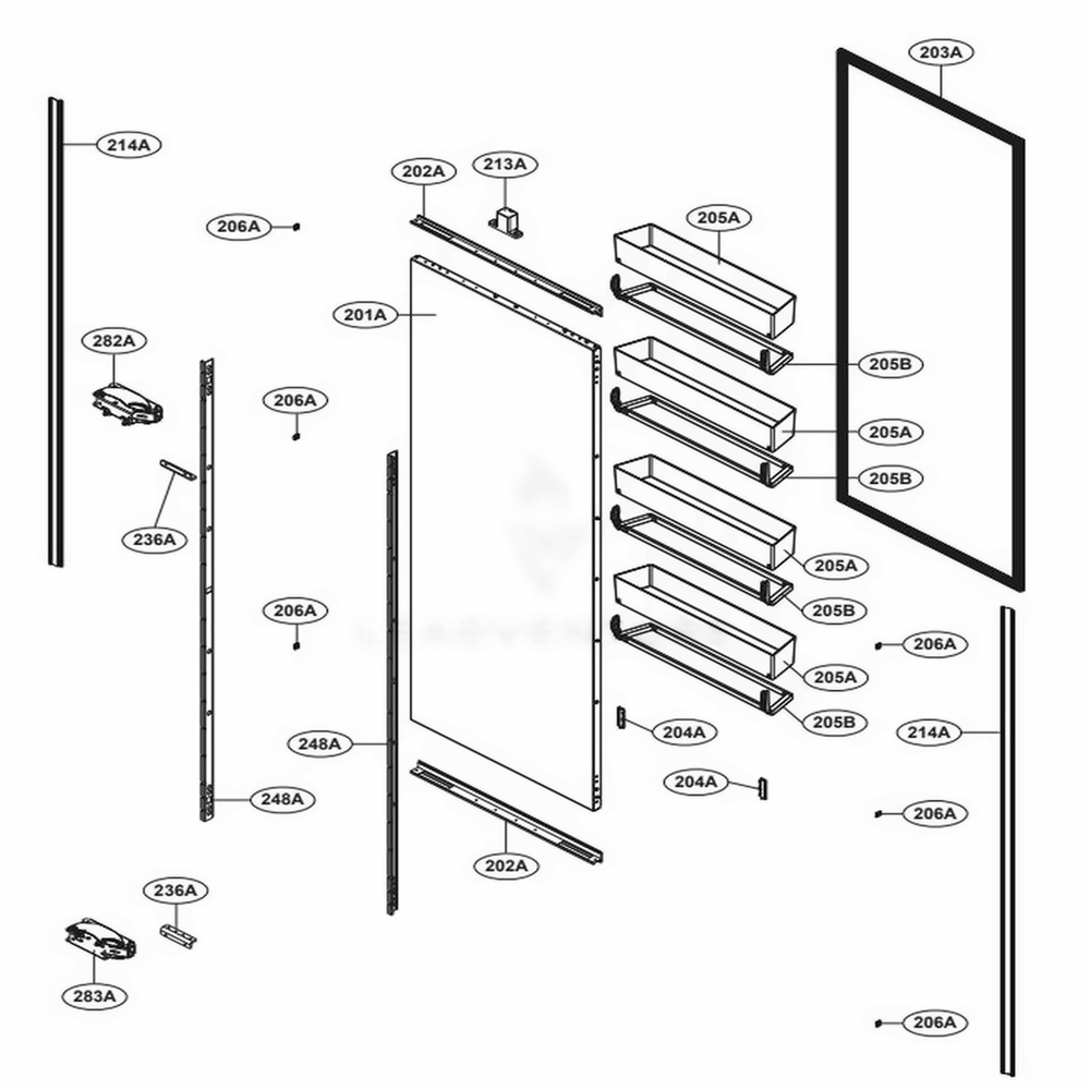 Door Part Diagram and Parts List for SKSCR2401P ASWCNA0 LG Range