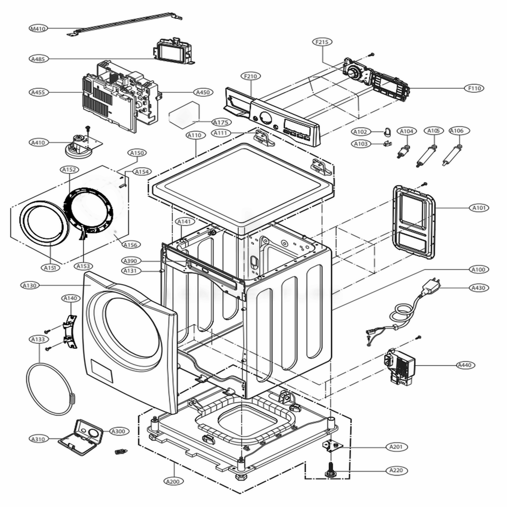Cabinet And Control Panel Assemlby Diagram and Parts List for WM3500CW ABWEVUS LG Washer