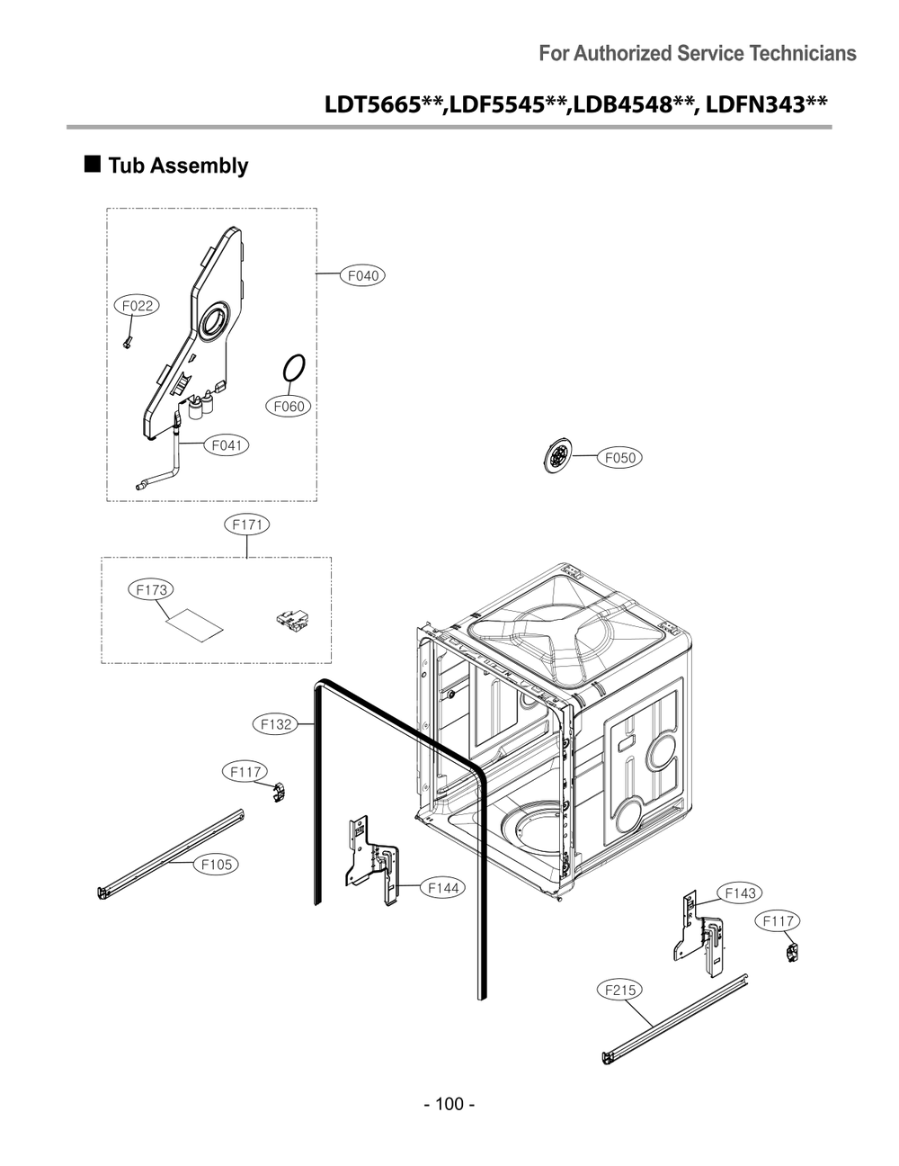 Tub Assembly Diagram and Parts List for DUA513FD ABDEEUS LG Dishwasher