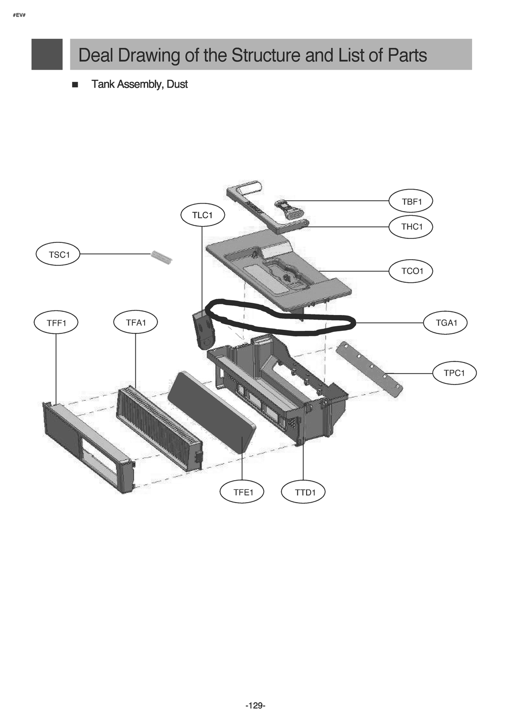 Dealtank Assembly; Dust Diagram and Parts List for VR6680LV ARDELGA LG Robotic Vacuum