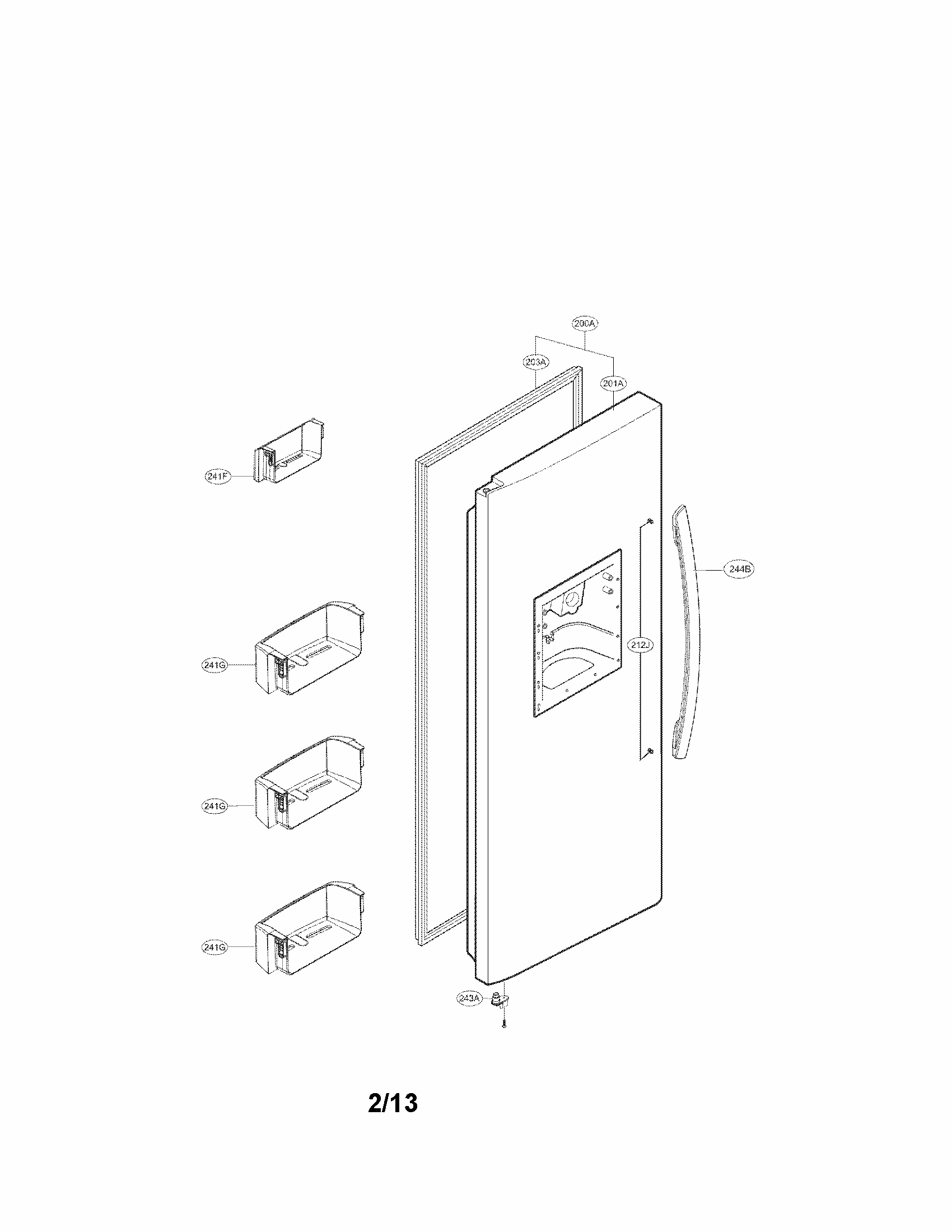 Freezer Door Parts Diagram and Parts List for 79551314014  Kenmore Refrigerator