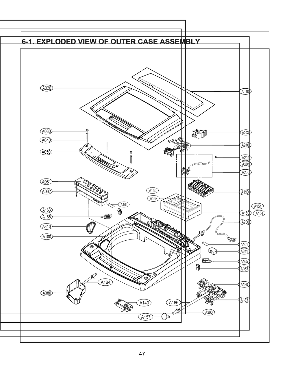 Outer Case Assembly 1 Diagram and Parts List for T1427HGPV ABWEVUS LG Washer