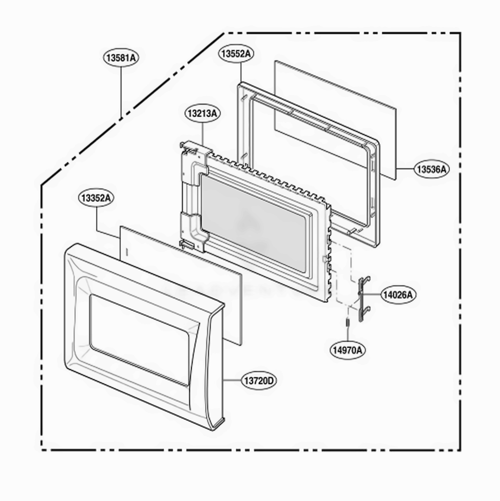 Door Parts Diagram and Parts List for MAL783W KW1EGSE LG Wall Oven