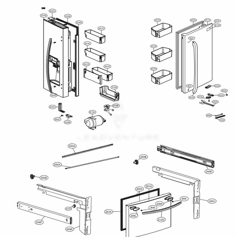 Door Parts Diagram and Parts List for LFXS28968D ASBCNA0 LG Refrigerator