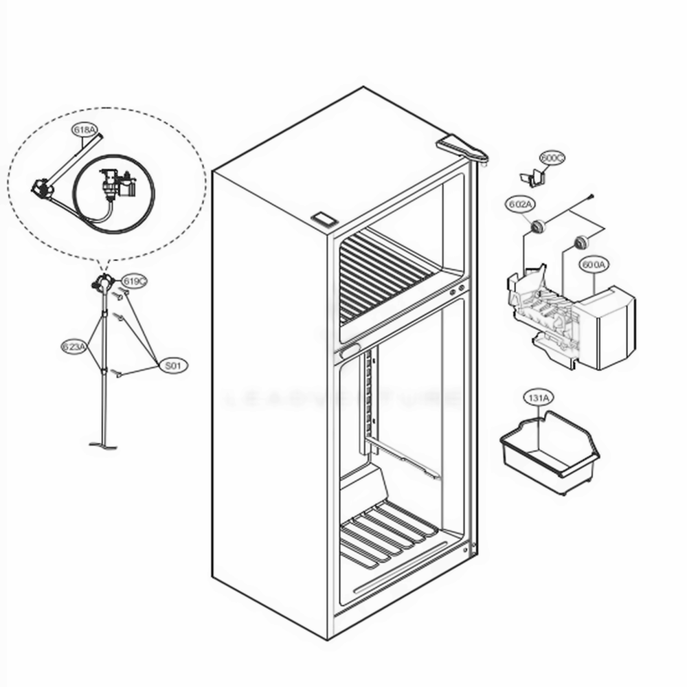 Ice Maker Parts Diagram and Parts List for 78032 ASWCSE7 LG Refrigerator