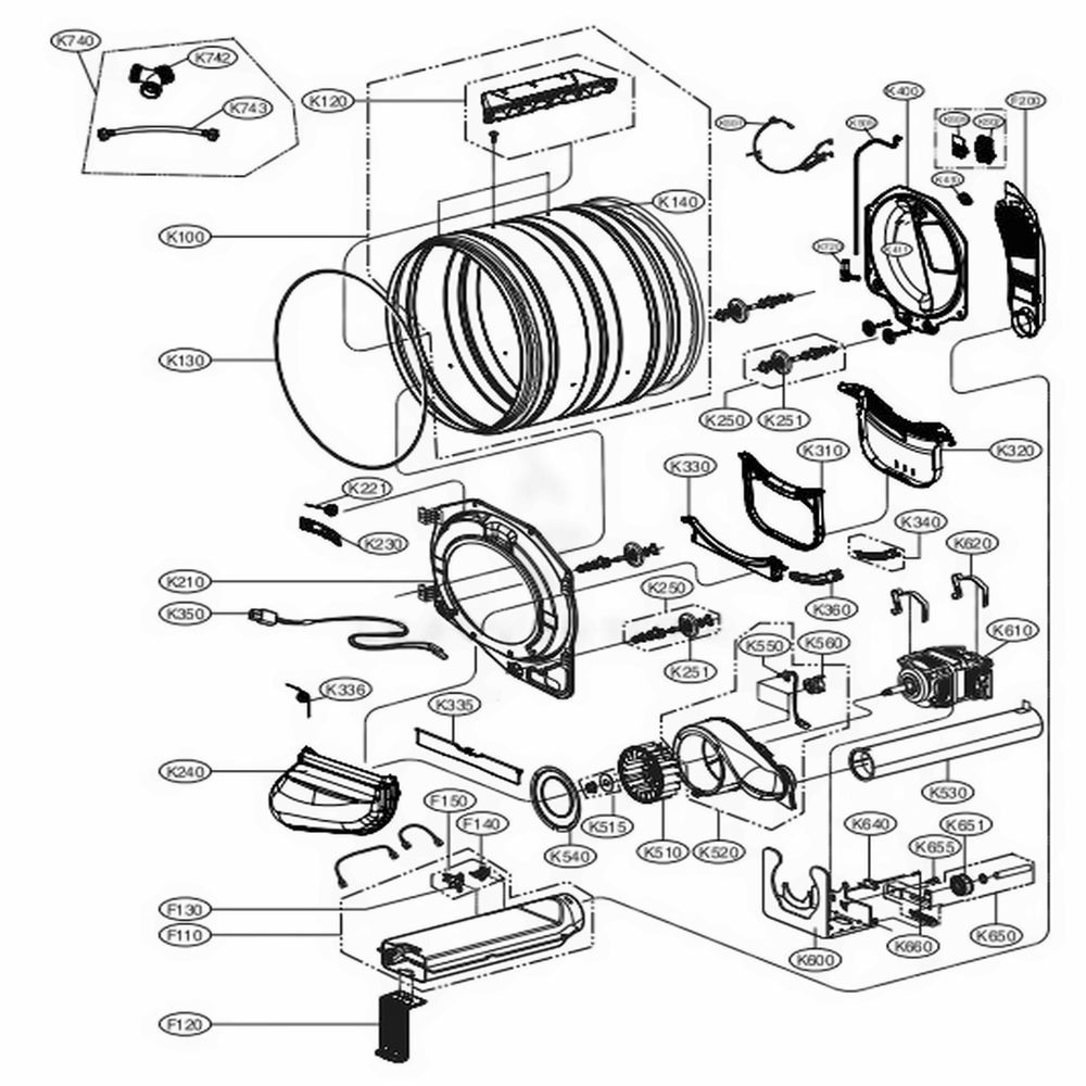 Drum And Motor Assembly: Electric Type Diagram and Parts List for 81782 ABWESEU LG Dryer