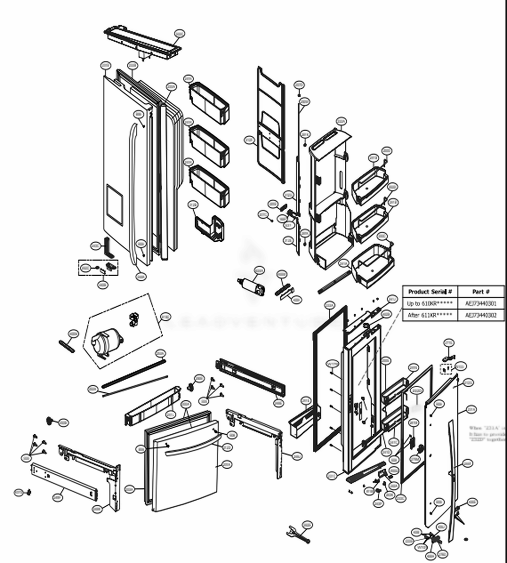 Door Parts Diagram and Parts List for 74053 ASTCSE2 LG Refrigerator