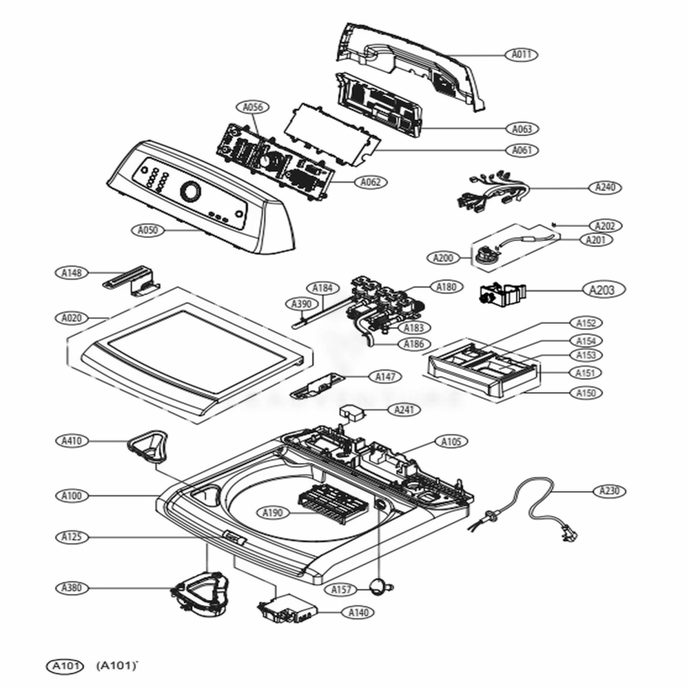 Top Cover Assembly Diagram and Parts List for WT4901CW ABWEPUS LG Washer