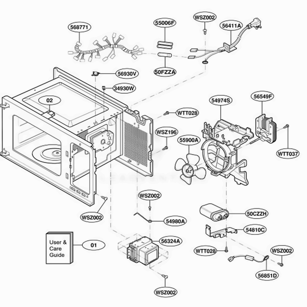 Interior Parts Diagram and Parts List for MT4140SKT ABSEWRP LG Range