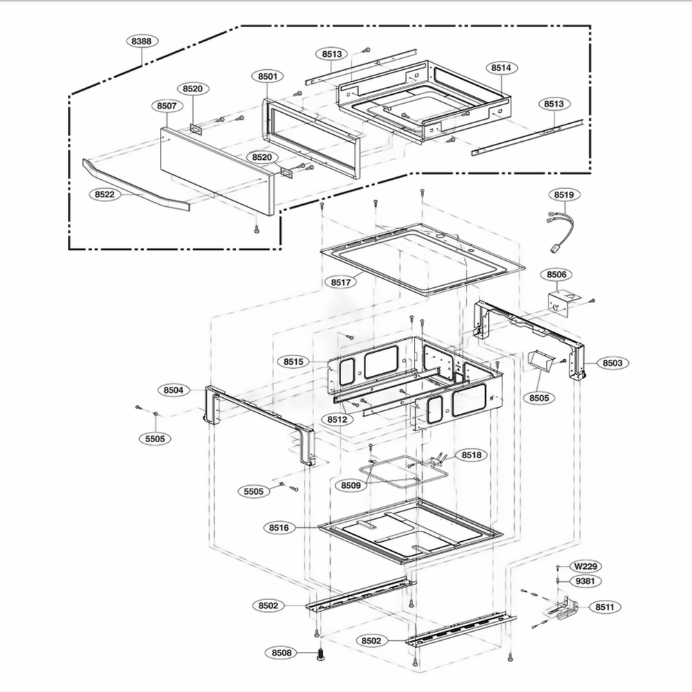 Drawer Parts Diagram and Parts List for LSRE307ST FSTLVKG LG Range