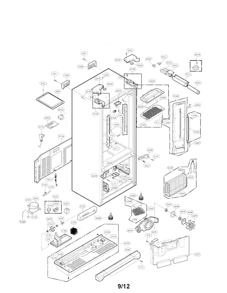 Case Parts Diagram and Parts List for LFX25975SW 01 LG Refrigerator