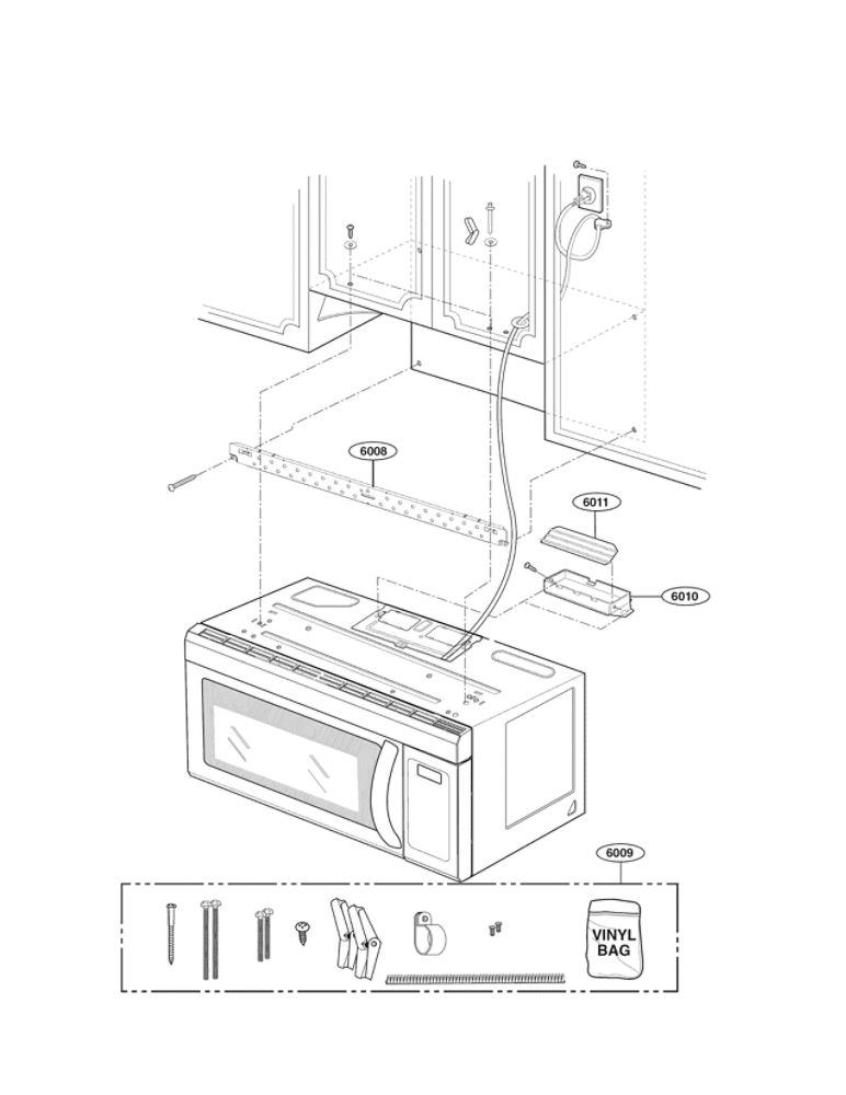 Installation Parts Diagram and Parts List for LMV1831ST 00 LG Microwave