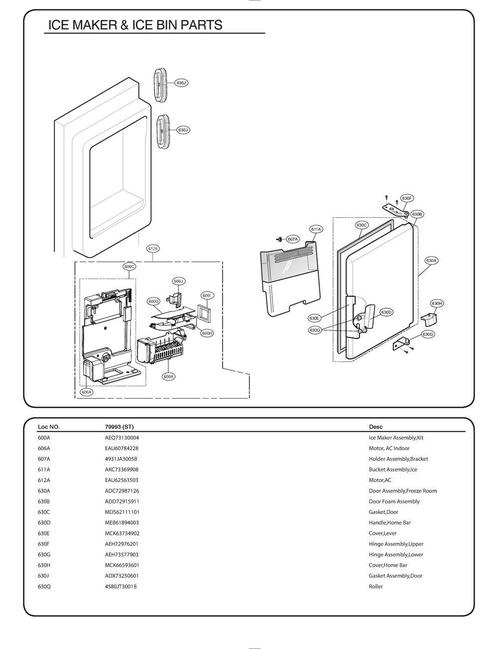 Ice Maker And Ice Bin Parts Diagram and Parts List for GR-L268LSZM ASTCSE1 LG Refrigerator