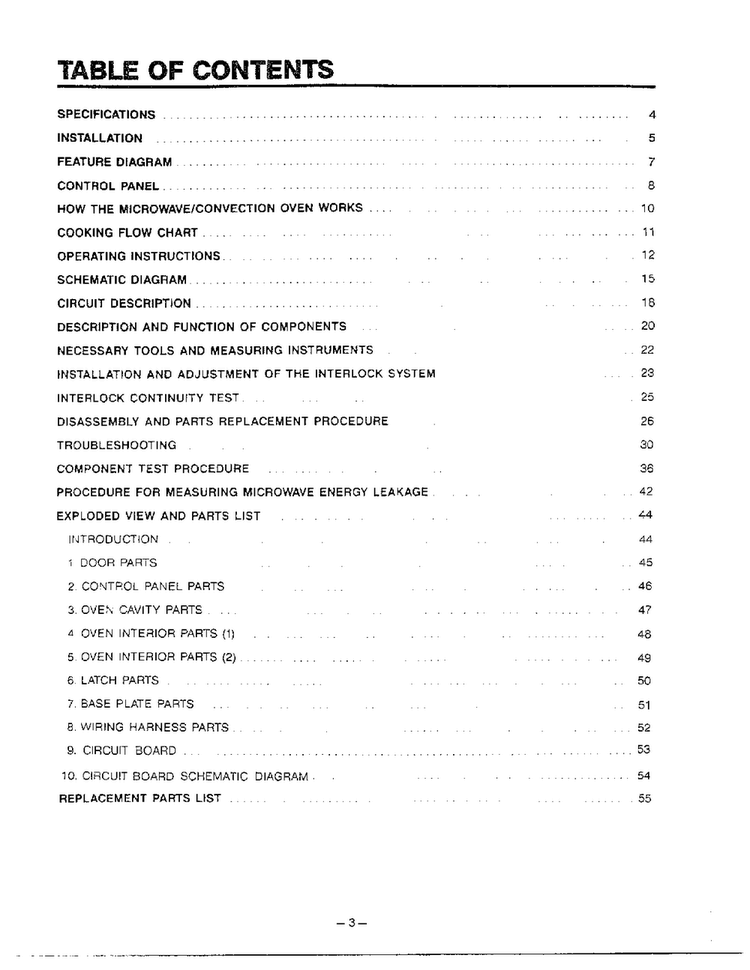Table Of Contents Diagram and Parts List for MH-1355M  LG Microwave