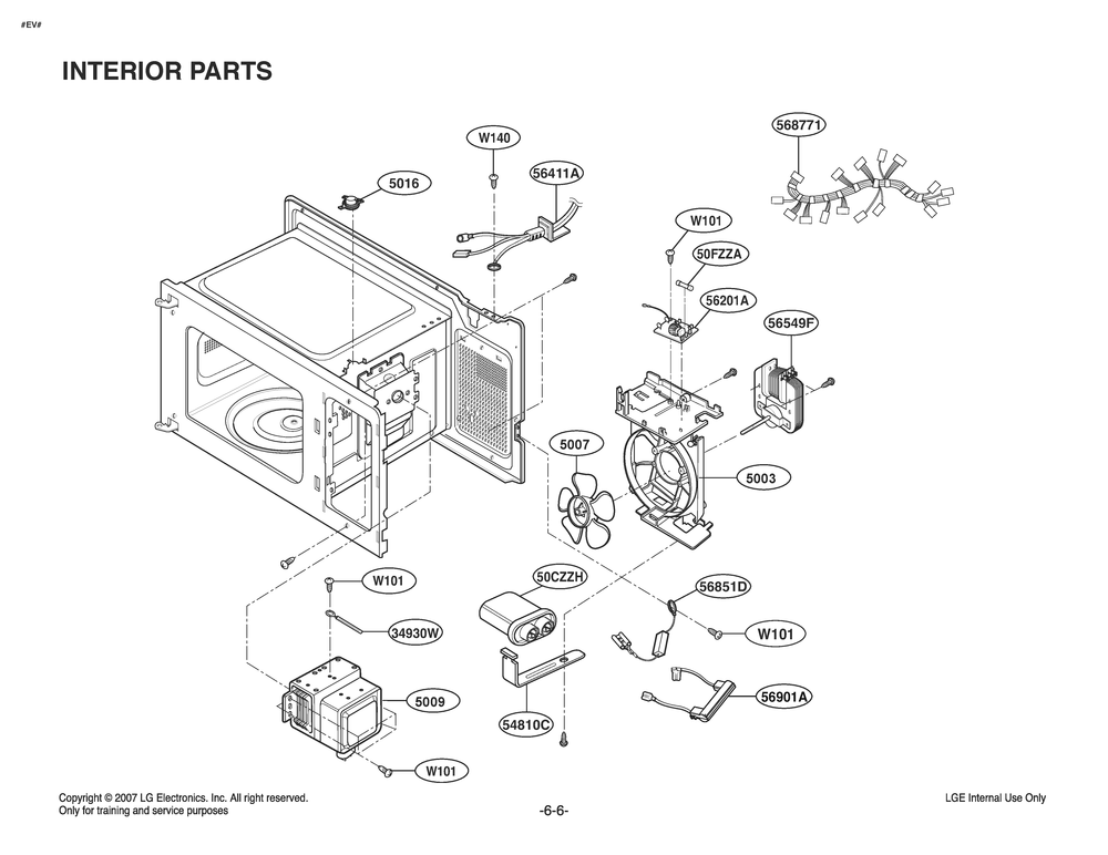 Interior Parts Diagram and Parts List for MS2042D CBK9NAG LG Microwave