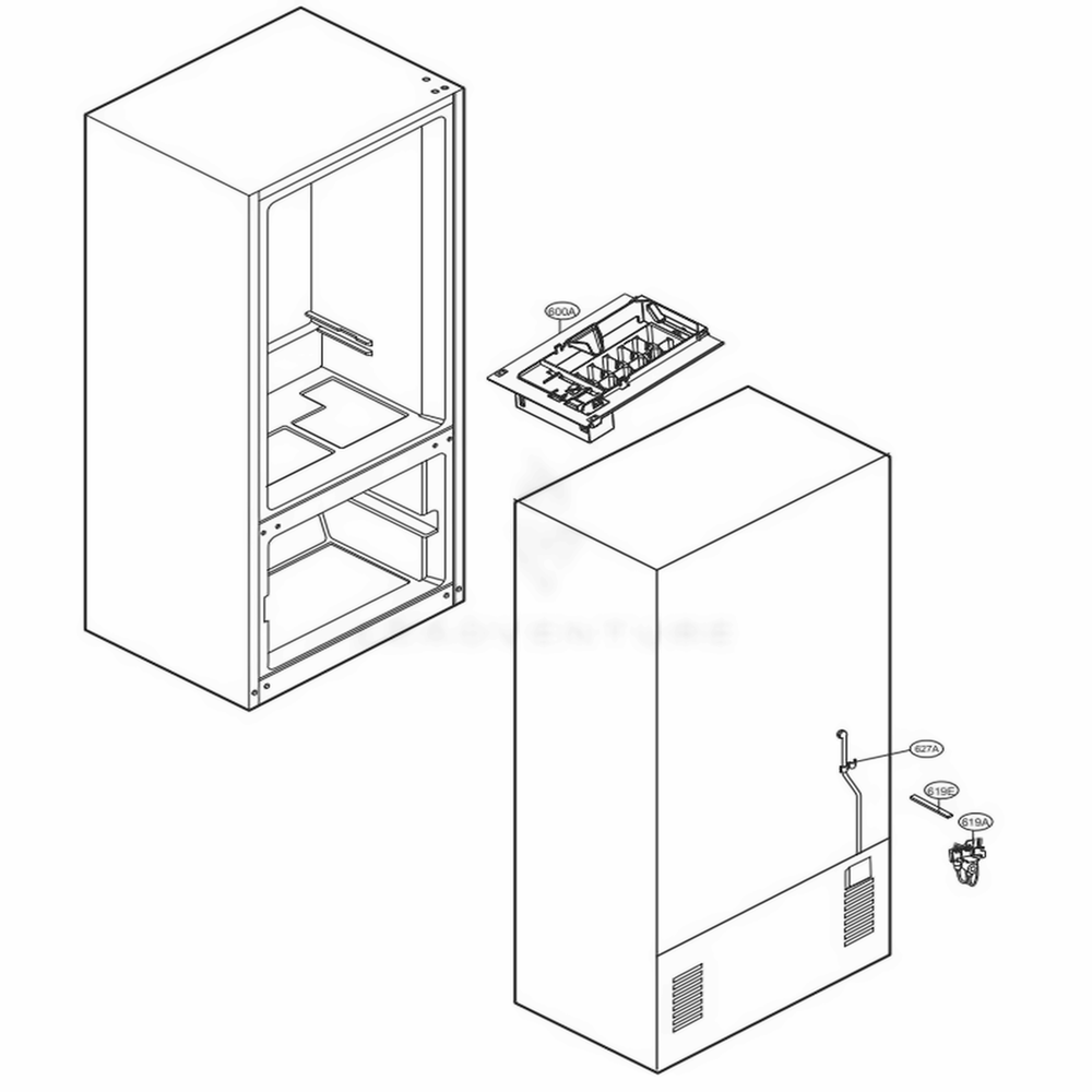 Ice Maker Parts Diagram and Parts List for LDCS24223B AWBCNA1 LG Refrigerator