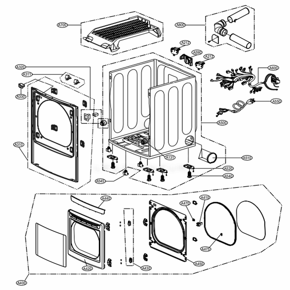Cabinet And Door Assembly Gas Type Diagram and Parts List for DLGX5681V ASSEEUS LG Dryer