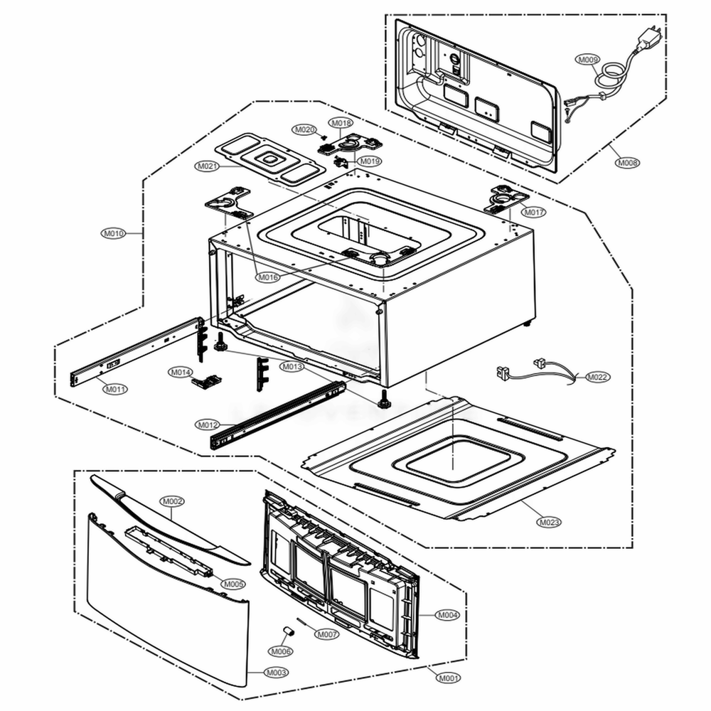 Outer Case Assembly Diagram and Parts List for WD200CV ASSEECI LG Washer