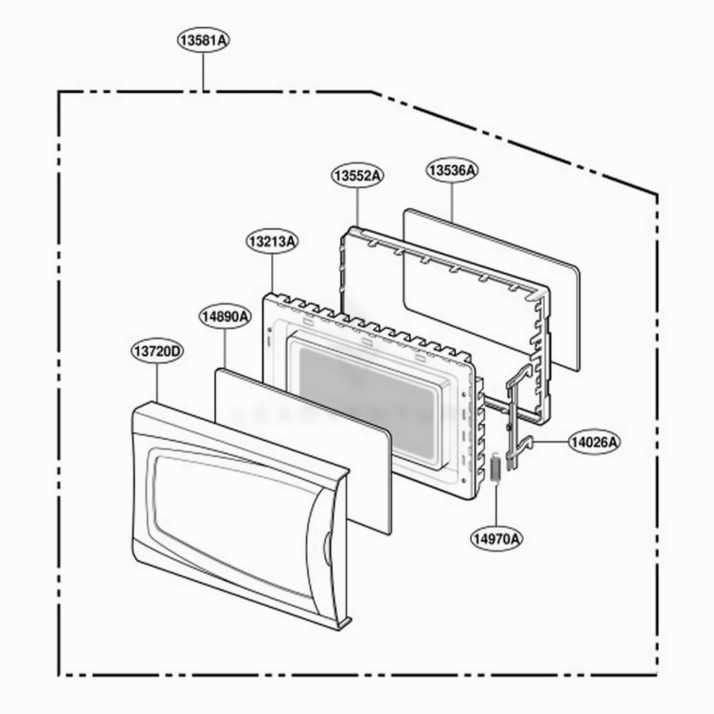 Door Parts Diagram and Parts List for MB387W CWHQLGE LG Range