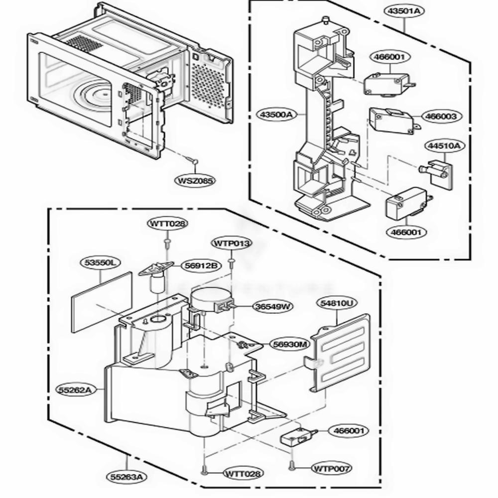 Latch Board Parts Diagram and Parts List for JE1590CC ABSEGEU LG Range
