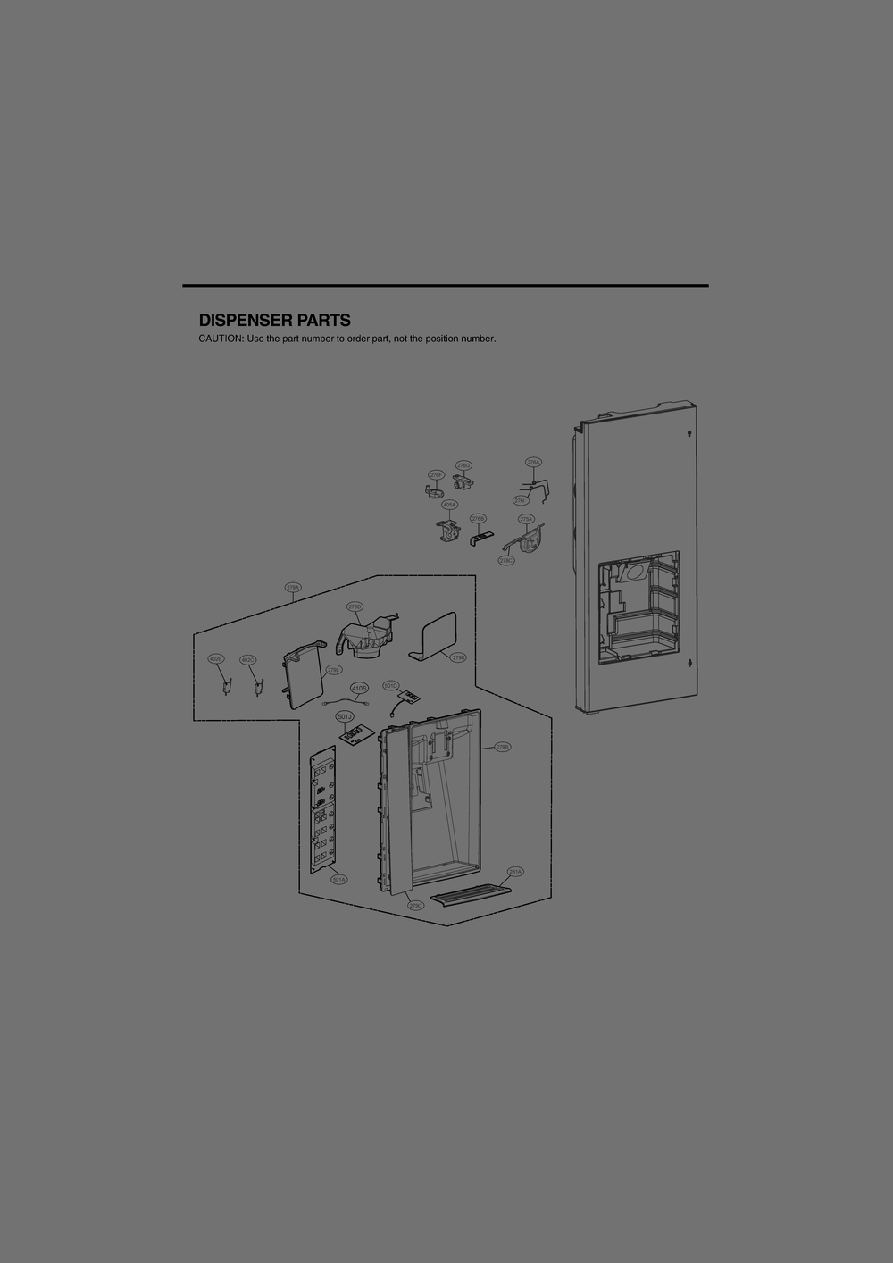 Dispenser Parts Diagram and Parts List for GR-J318LSJM ASTCNA0 LG Refrigerator